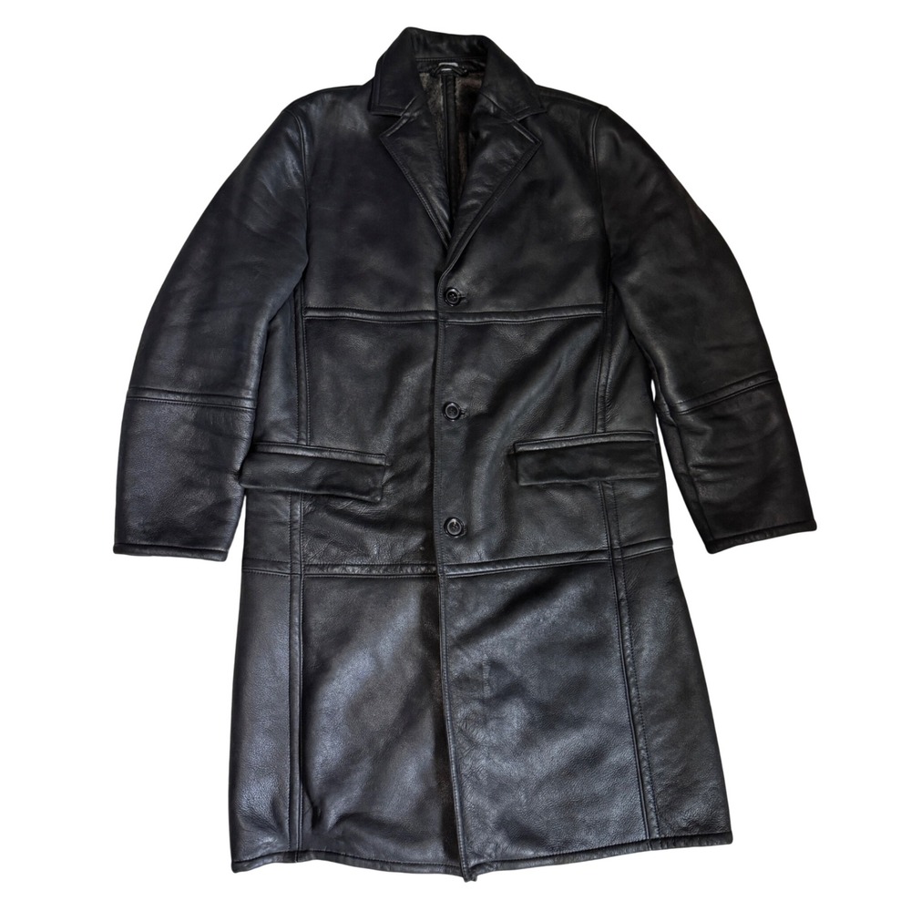 Hugo Boss Leather Coat 40R Black Lambskin Luxury Faux Fur Lined Anthony Bourdain